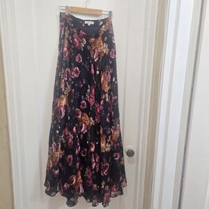 Lucy Paris Floral Maxi Skirt in Black and Pink